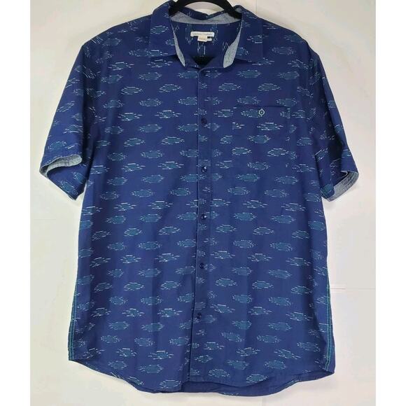 Carbon 2 Cobalt Men's Short Sleeve Button Up Shirt Blue Aztec Patterned Size L - Picture 1 of 10